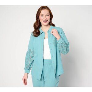 Isaac Mizrahi Live Bridgehampton Gauze Shirt w/ Crochet Sleeves Womens Small NEW